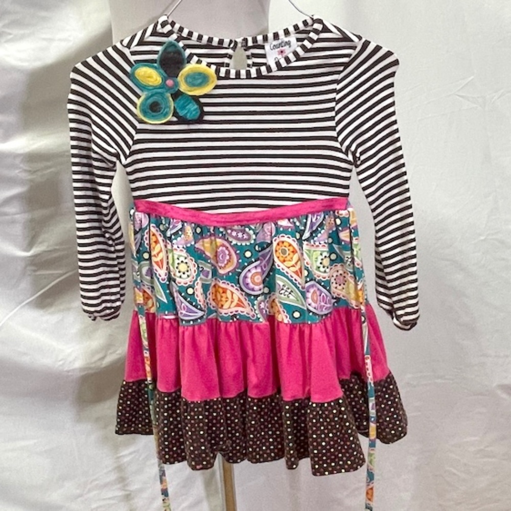 Counting Daisies Brown & White Striped & Multicolor Girls Dress 5